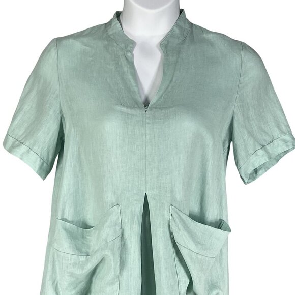 Marisa & Marie Womens L Linen Green Shift Midi Dress Italy Made Minimalist Boho - Picture 11 of 16